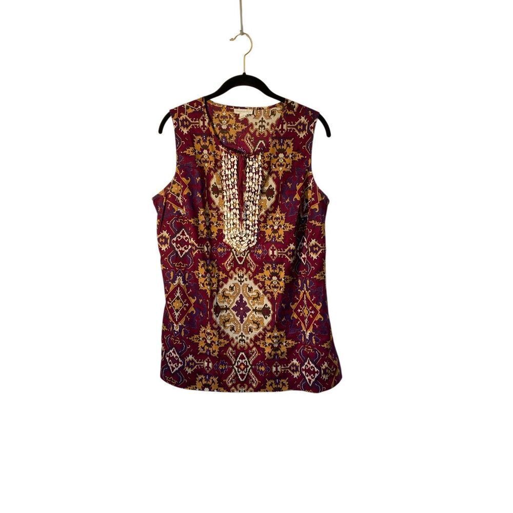 Charter club paisley print beaded front sleeveless top BoHo 12